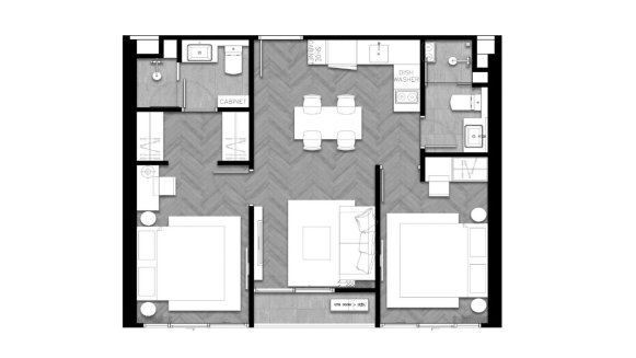 Планировка кондомониума 2 спальни в ЖК The Ozone Signature Condominium № 11008 (2D)