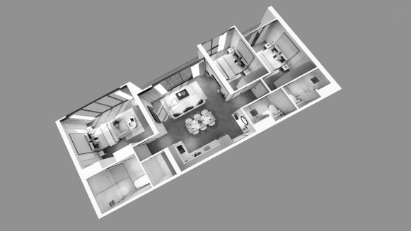 Планировка кондомониума 3 спальни в ЖК The Ozone Signature Condominium № 11009 (3D)