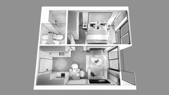 Планировка кондомониума 1 спальня в ЖК The Ozone Signature Condominium № 11006 (3D)